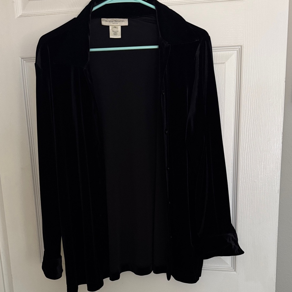 Whimsigoth Susan Bristol Elegant Black Velvet Blouse Y2K